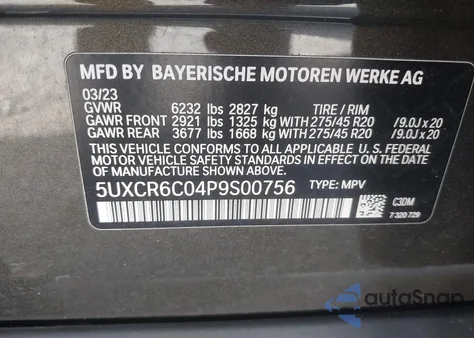 2023 BMW X5 xDrive40I from USA, damaged, VIN 5UXCR6C04P9S00756